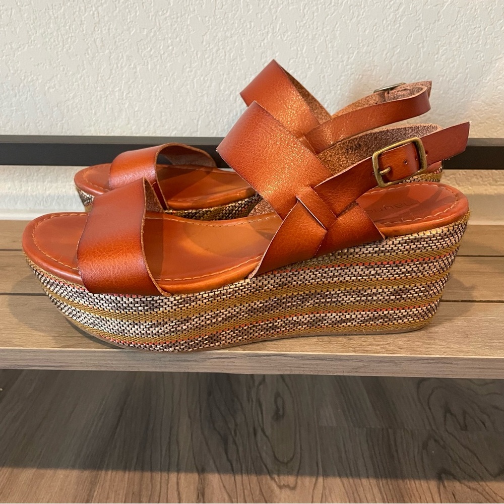 Maurices Wedge Sandals 7.5 Tan Strappy Platform Espadrille Boho Summer - Picture 6 of 14